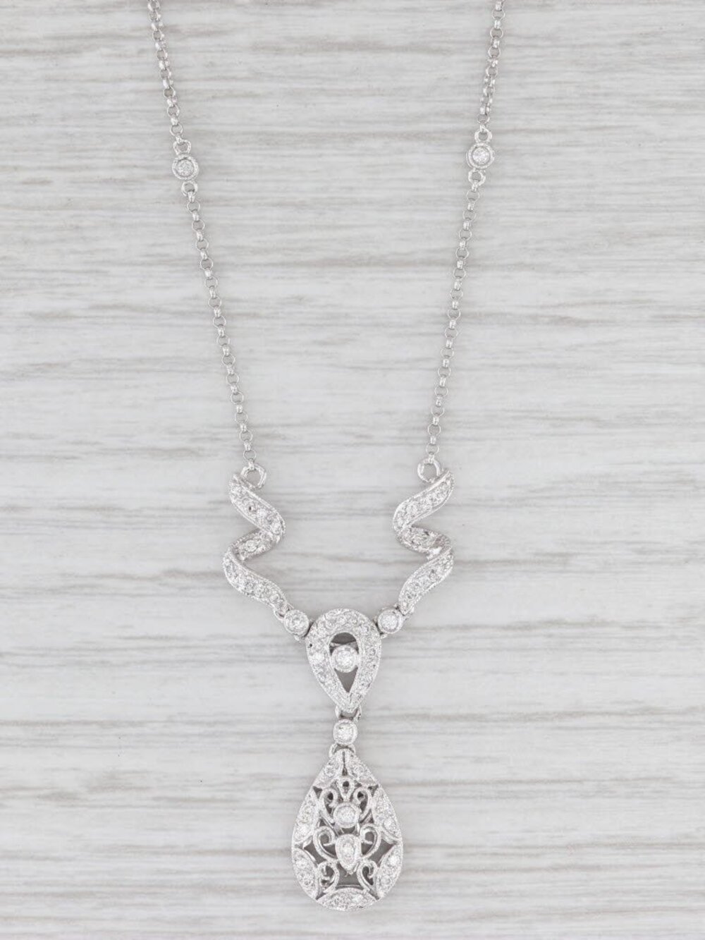 0.23ctw Diamond Lariat Teardrop Necklace 14k White Gold 13.75" Rolo Chain